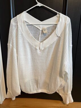 We The Free White Waffle V-Neck Pullover